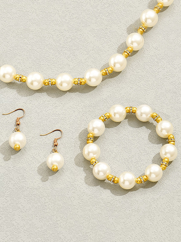 Conjunto De Collar, Pulsera Y Pendientes Geométrico Con Perlas (4 Pcs)