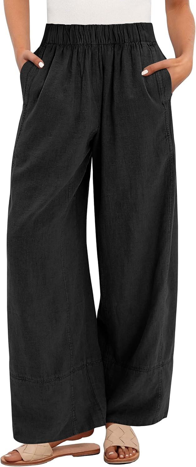 Jessica | Pantalones Palazzo Femeninos – Lino Ancho Con Cintura Elástica Y Bolsillos Bohemios