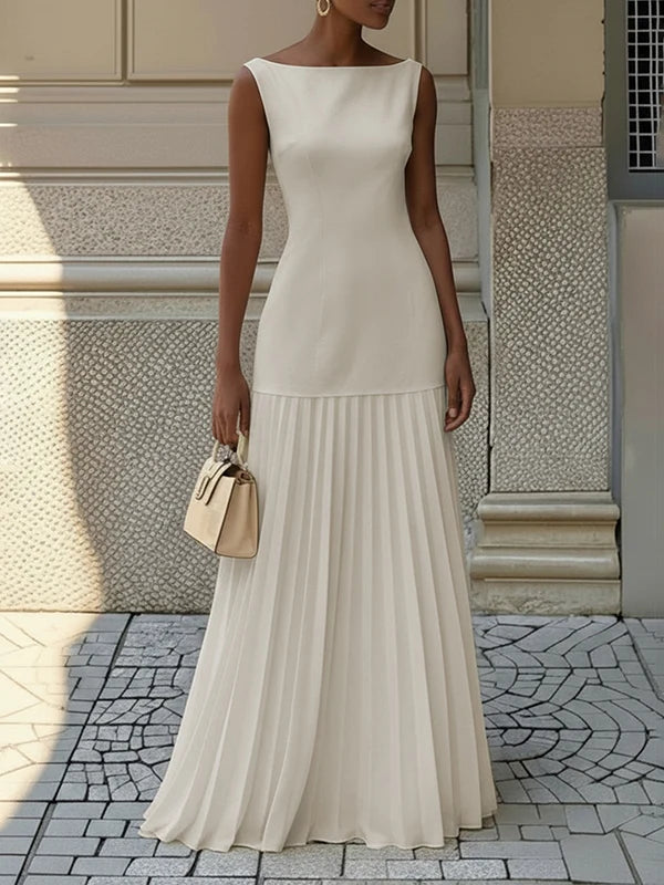 VESTIDO MAXI HOLGADO SIN MANGAS CON ESCOTE EN V Y ABERTURA FRONTAL - LINO Y ALGODON