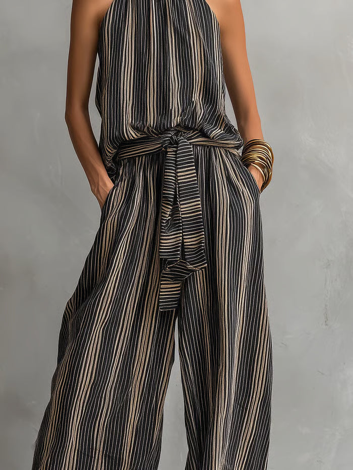 CONJUNTO ELEGANTE DE RAYAS - TOP SIN MANGAS CUELLO REDONDO Y PANTALÓN