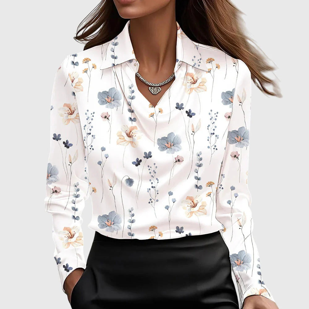 Blusa Satinada Elegante con Cuello Fruncido