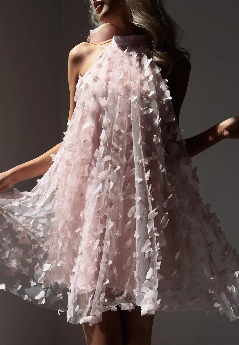 Vestido de fiesta malla mariposa elegante