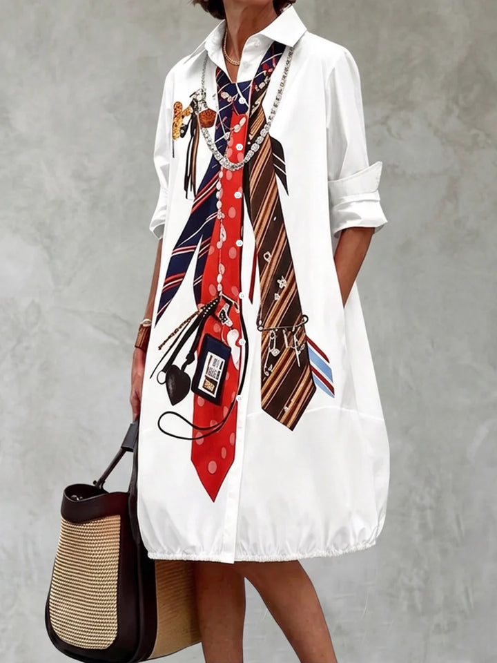 Vestido Midi Camisero Estampado Con Bolsillos Y Cuello Solapa