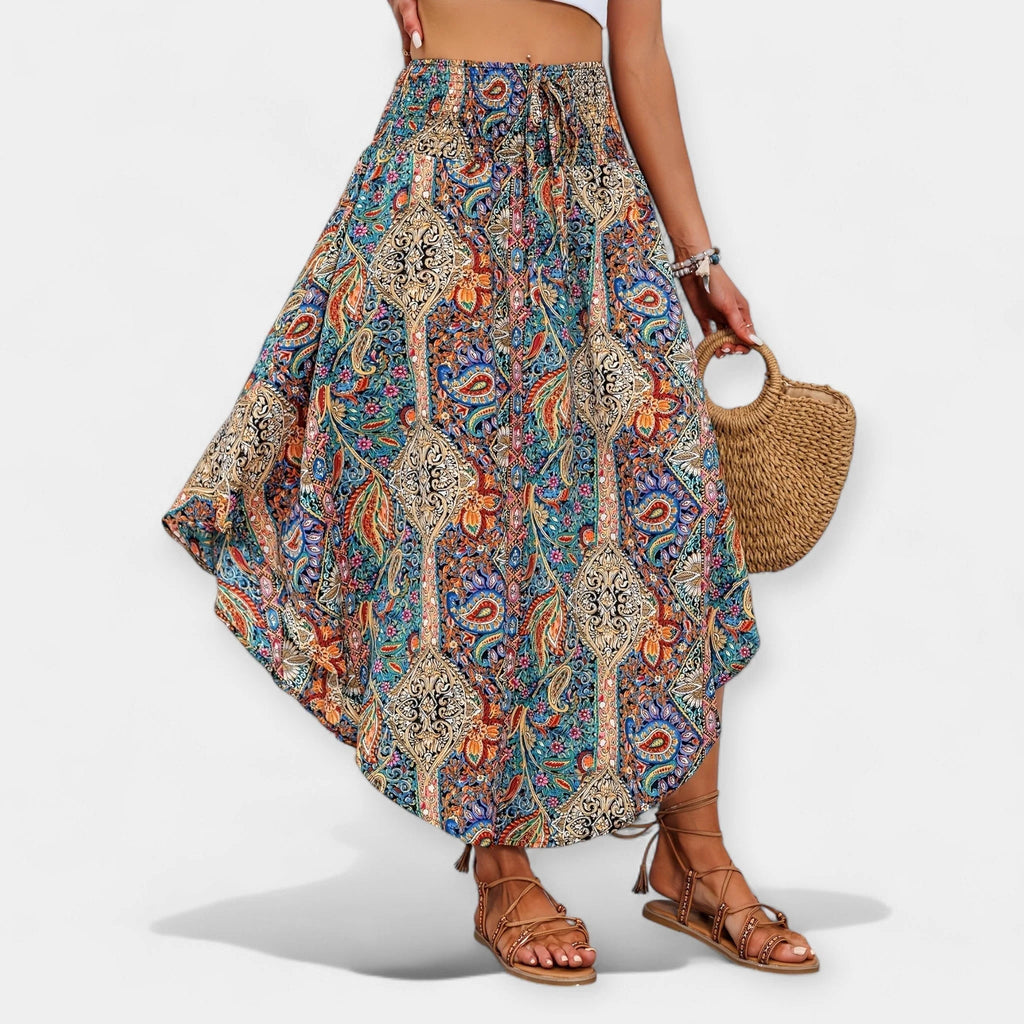 FALDA FLORAL MIDI DE CINTURA ALTA