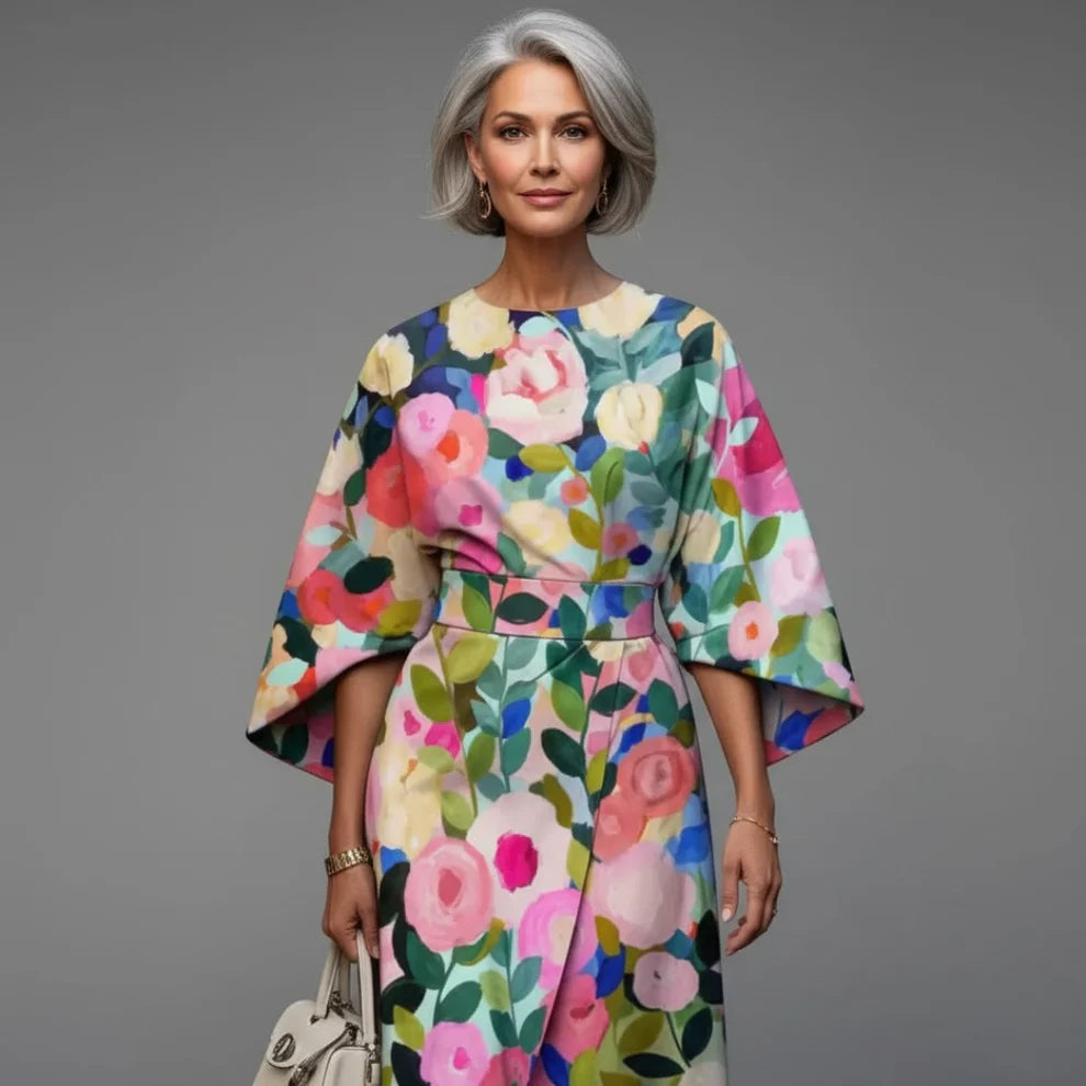 Reina | vestido midi floral cintura marcada