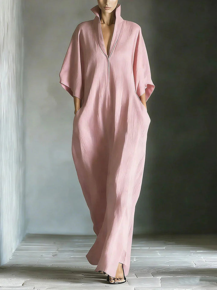 Alina - Vestido Comprido Com Mangas 3/4 E Decote Em V