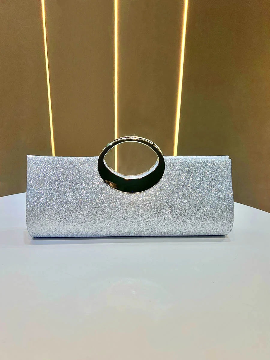 BOLSA DE NOITE COM LANTEJOULAS, STRASS E CORRENTE
