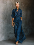 Conjunto Falda Larga y Blusa Algodón Lino Azul Marino