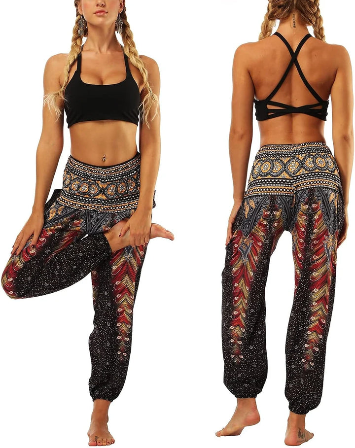 Maya | Pantalones Harem Femeninos Bohemios – Pantalones Aladino Con Cintura Fruncida Y Bolsillos