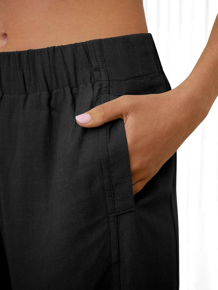 Jessica | Pantalones Palazzo Femeninos – Lino Ancho Con Cintura Elástica Y Bolsillos Bohemios