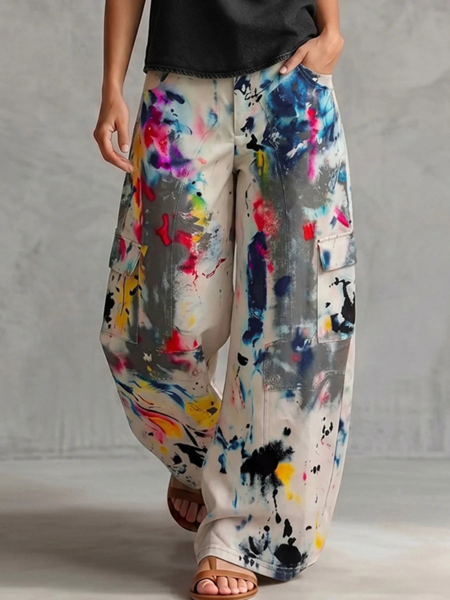 Pantalones Vaqueros De Pierna Ancha Con Botones Y Estampado Graffiti En Contraste Con Bolsillos