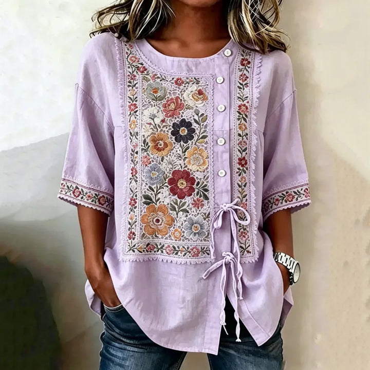 Top Boho Floral Retro Manga Curta