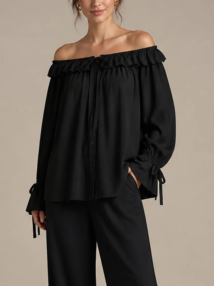 Blusa Off Shoulder Con Transparencia Y Volantes