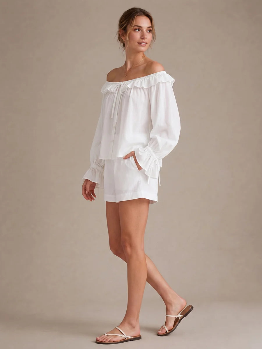 Blusa Off Shoulder Con Transparencia Y Volantes