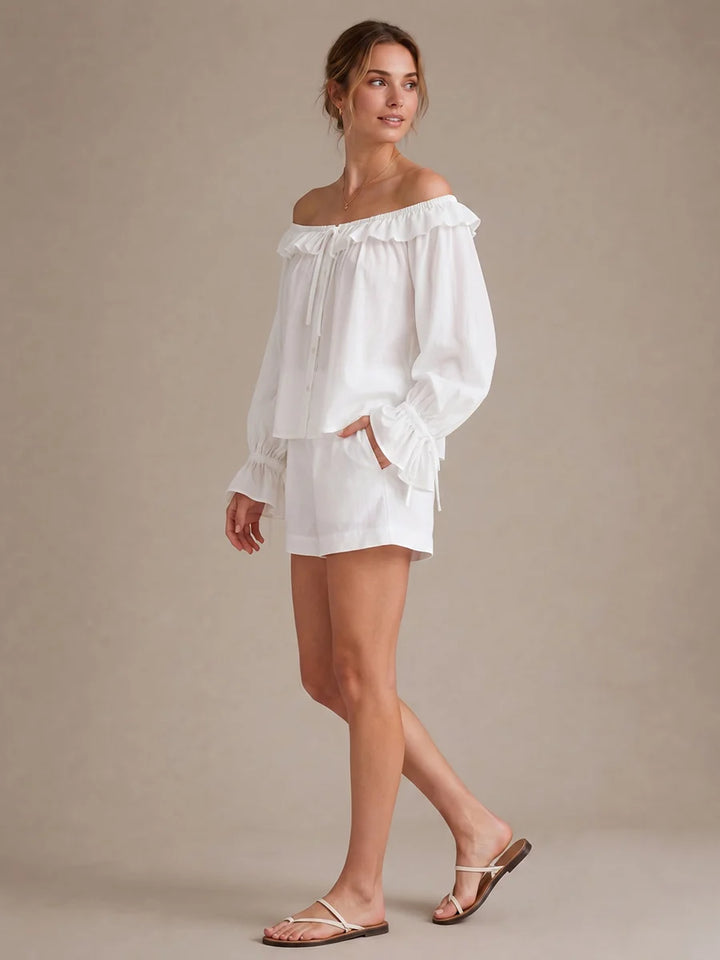 Blusa Off Shoulder Con Transparencia Y Volantes
