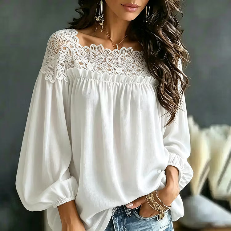 Blusa Boho De Gasa Con Hombros Descubiertos Ahuecados Manga Larga Estilo Vintage