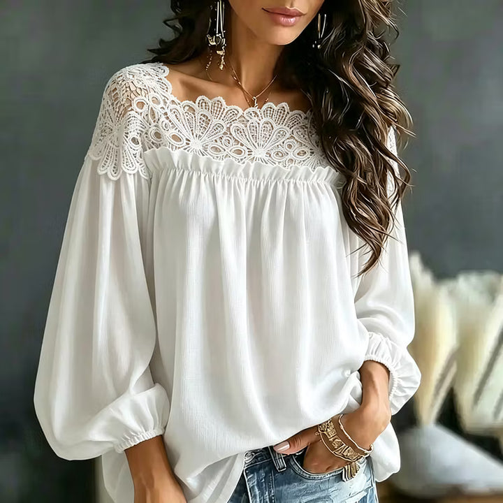 Blusa Boho De Gasa Con Hombros Descubiertos Ahuecados Manga Larga Estilo Vintage