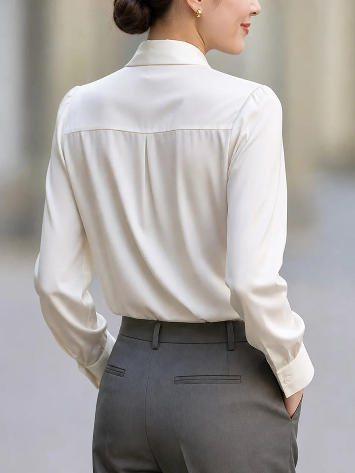 Blusa Camisa Color Sólido Manga Larga Con Cuello En V Y Nudo En La Cintura