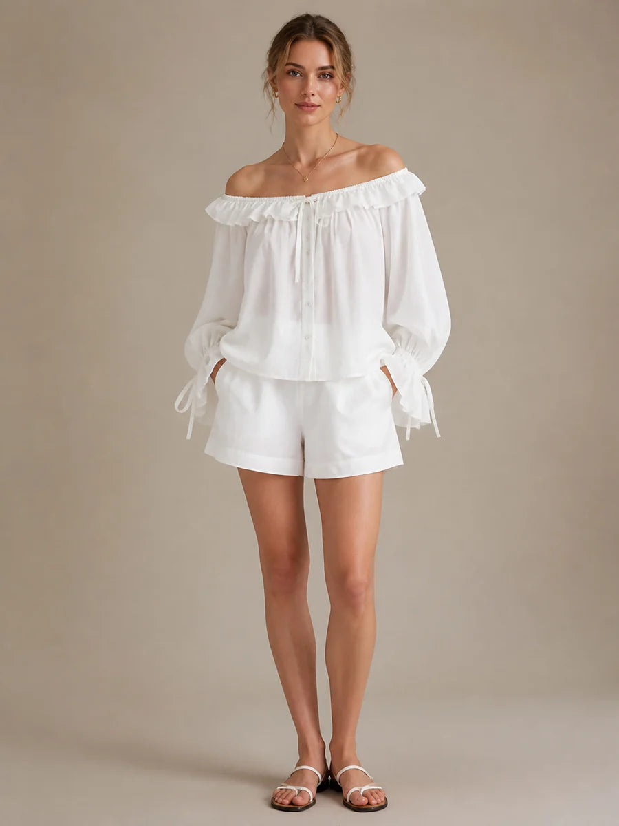 Blusa Off Shoulder Con Transparencia Y Volantes