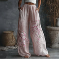 PANTALONES CASUALES DE LINO CON ESTAMPADO FLORAL JAPONÉS PARA MUJER