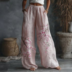 PANTALONES CASUALES DE LINO CON ESTAMPADO FLORAL JAPONÉS PARA MUJER
