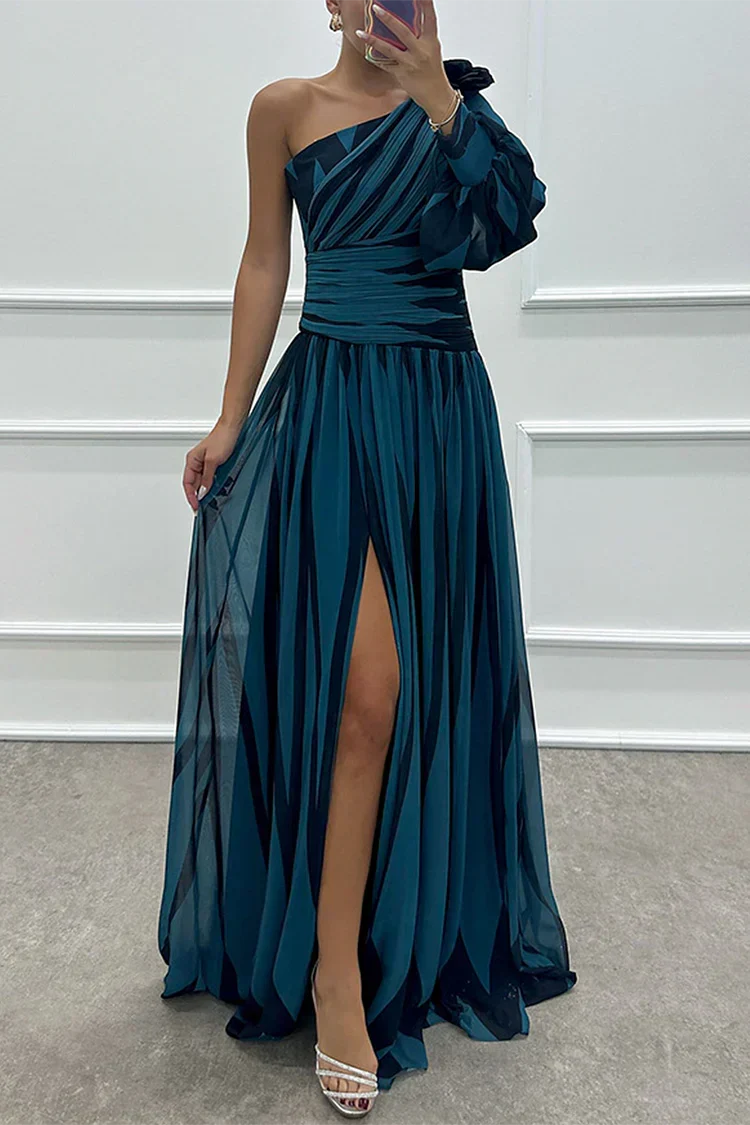 Chloe | Vestido Maxi Elegante de Um Ombro às Riscas