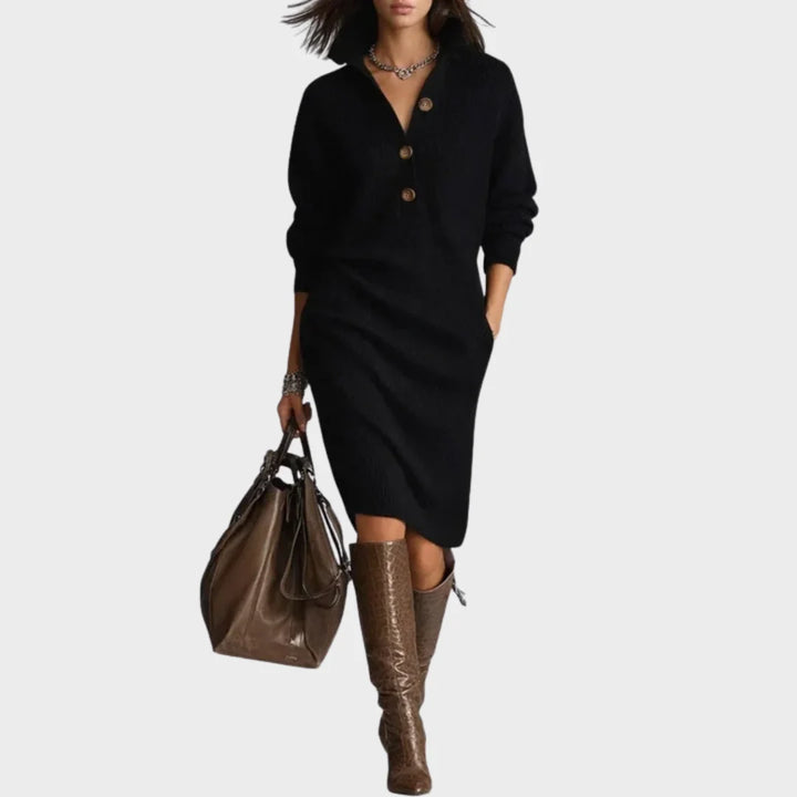 Nancy | Elegant Button-Up Winter Midi Dress