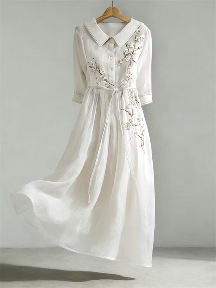 Vestido Comprido Fluido Vintage Elegante Com Padrão de Amêndoas
