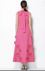 Vestido maxi gala sin mangas cuello alto flores 3d patchwork boda