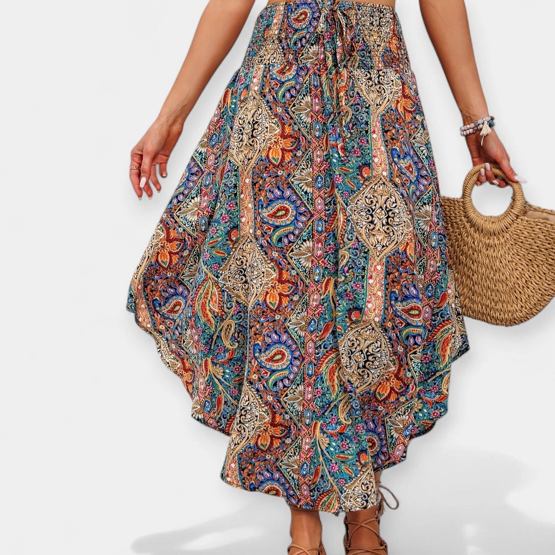 FALDA FLORAL MIDI DE CINTURA ALTA