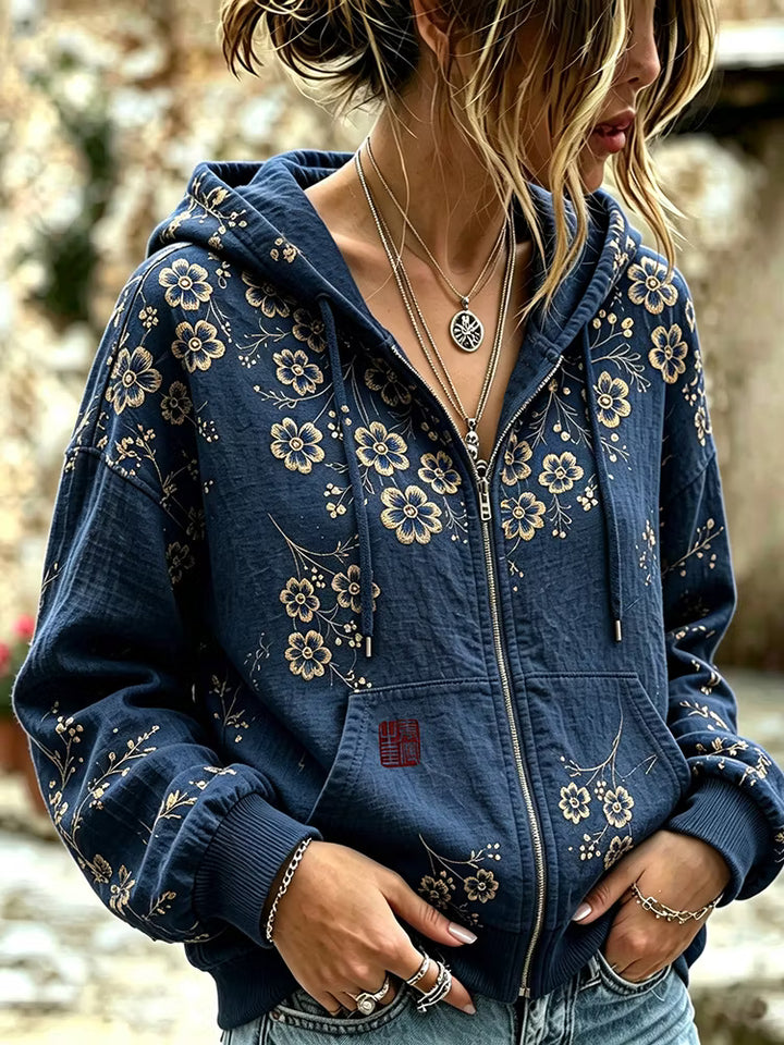 Sudadera Con Cremallera Estampado Flores De Cerezo Japones Vintage