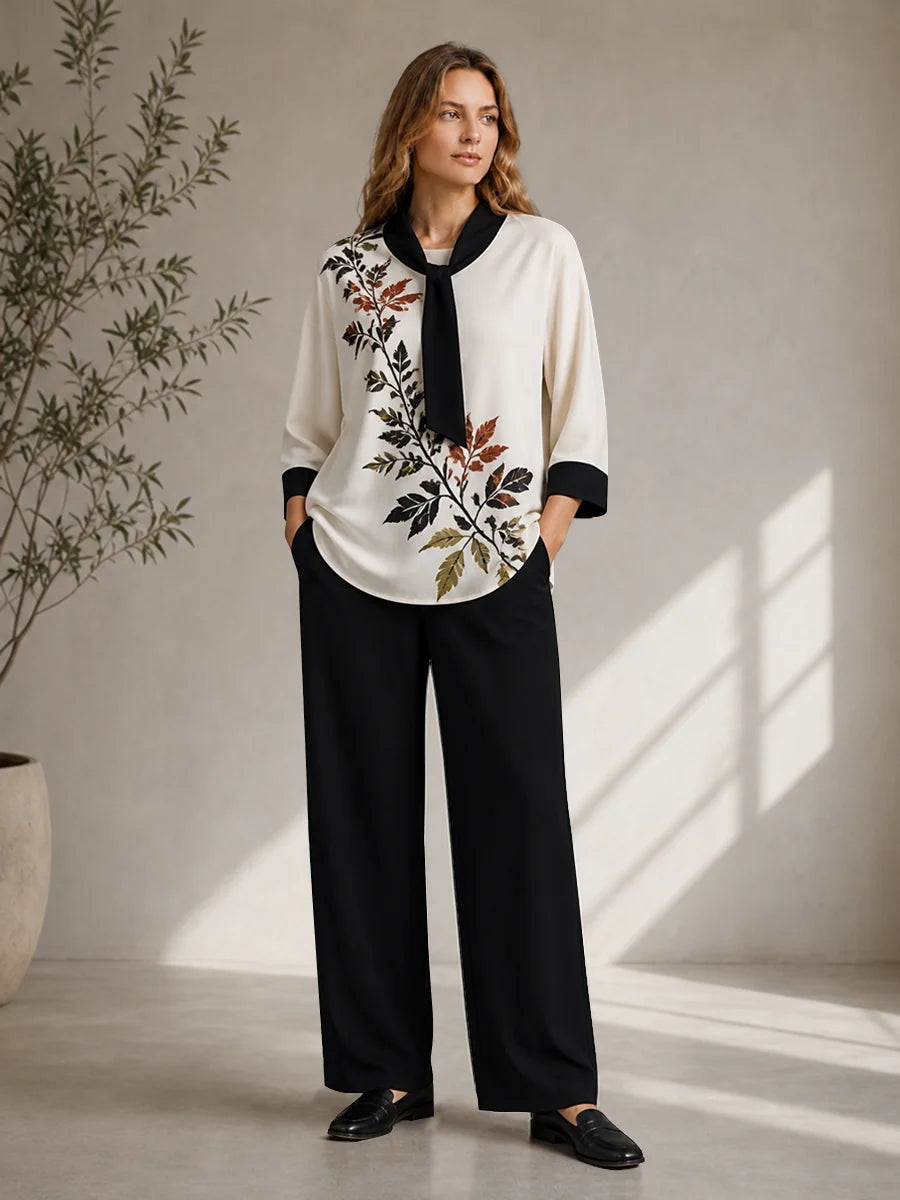 Blusa Con Estampado De Hojas Amarrada