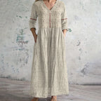 VESTIDO DE LINO VINTAGE CON BORDADO FLORAL ARTÍSTICO