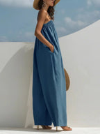Madalena - mono de denim de piernas anchas para mujer