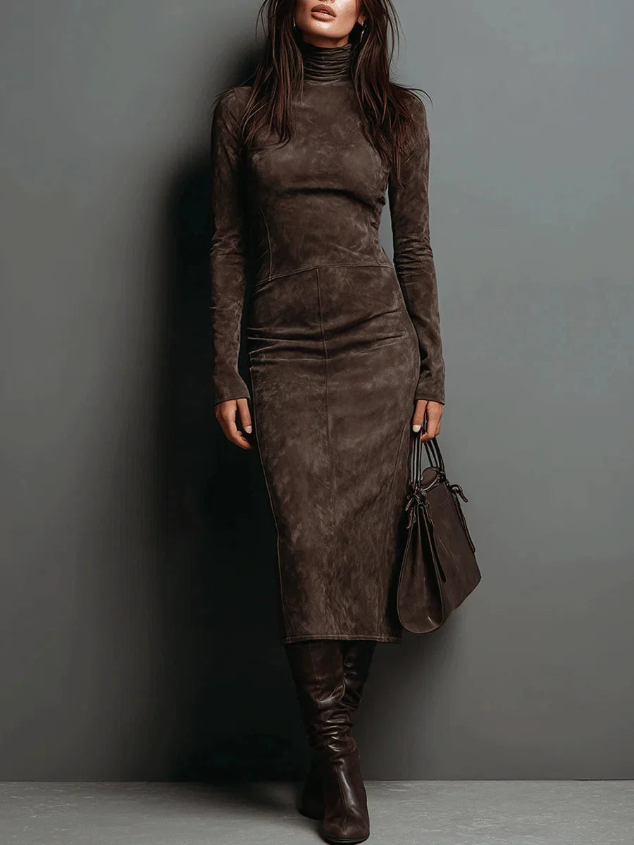 Marcelle Luxe™ | Turtleneck Suede Midi Dress