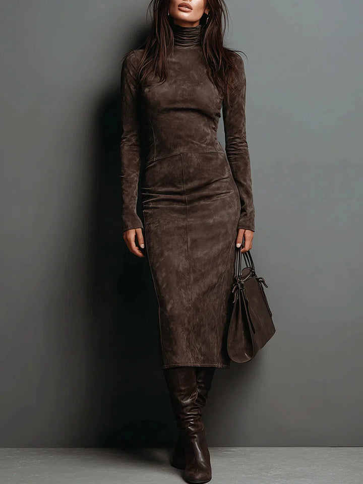 Marcelle Luxe™ | Turtleneck Suede Midi Dress