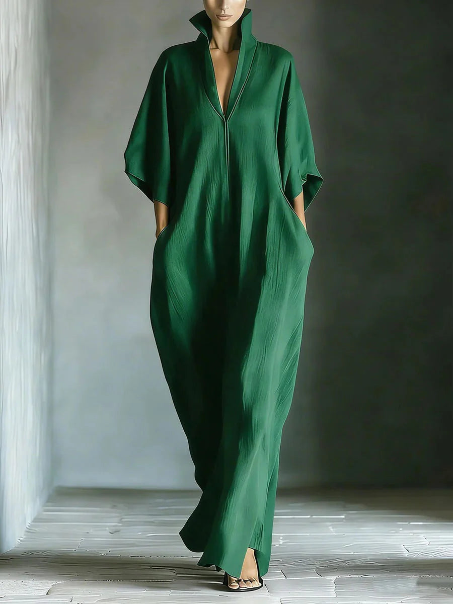 Alina - vestido largo con mangas 3/4 y escote en v