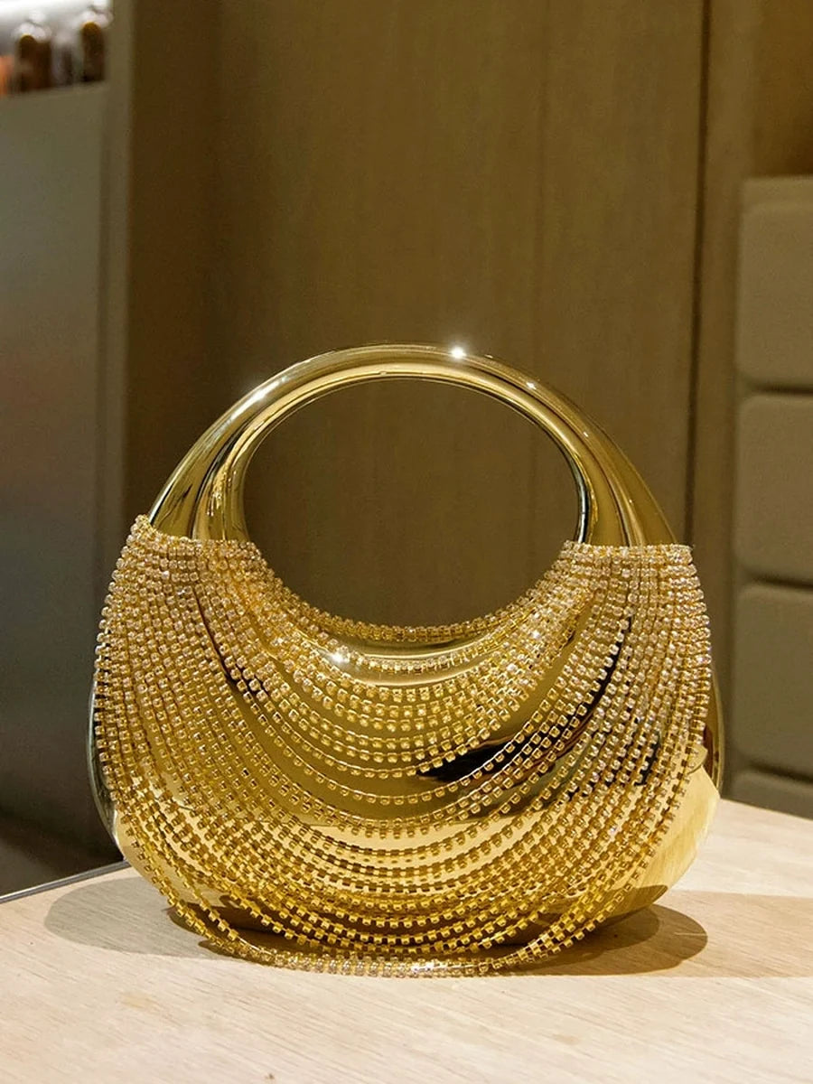 Bolso De Mano Con Flecos Color Sólido