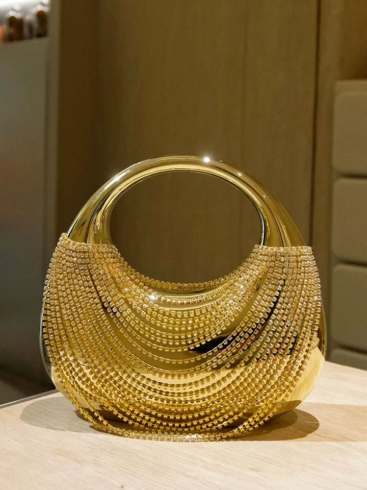 Bolso De Mano Con Flecos Color Sólido