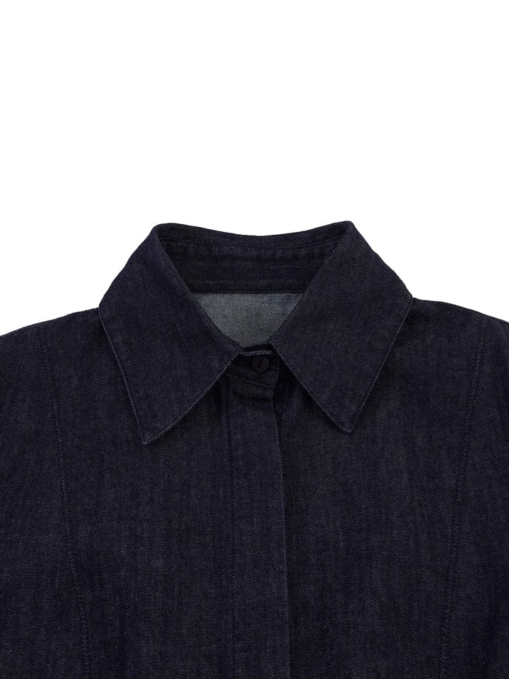 Blusa Camisa Color Sólido Plisada Con Botones Manga Larga Y Solapa
