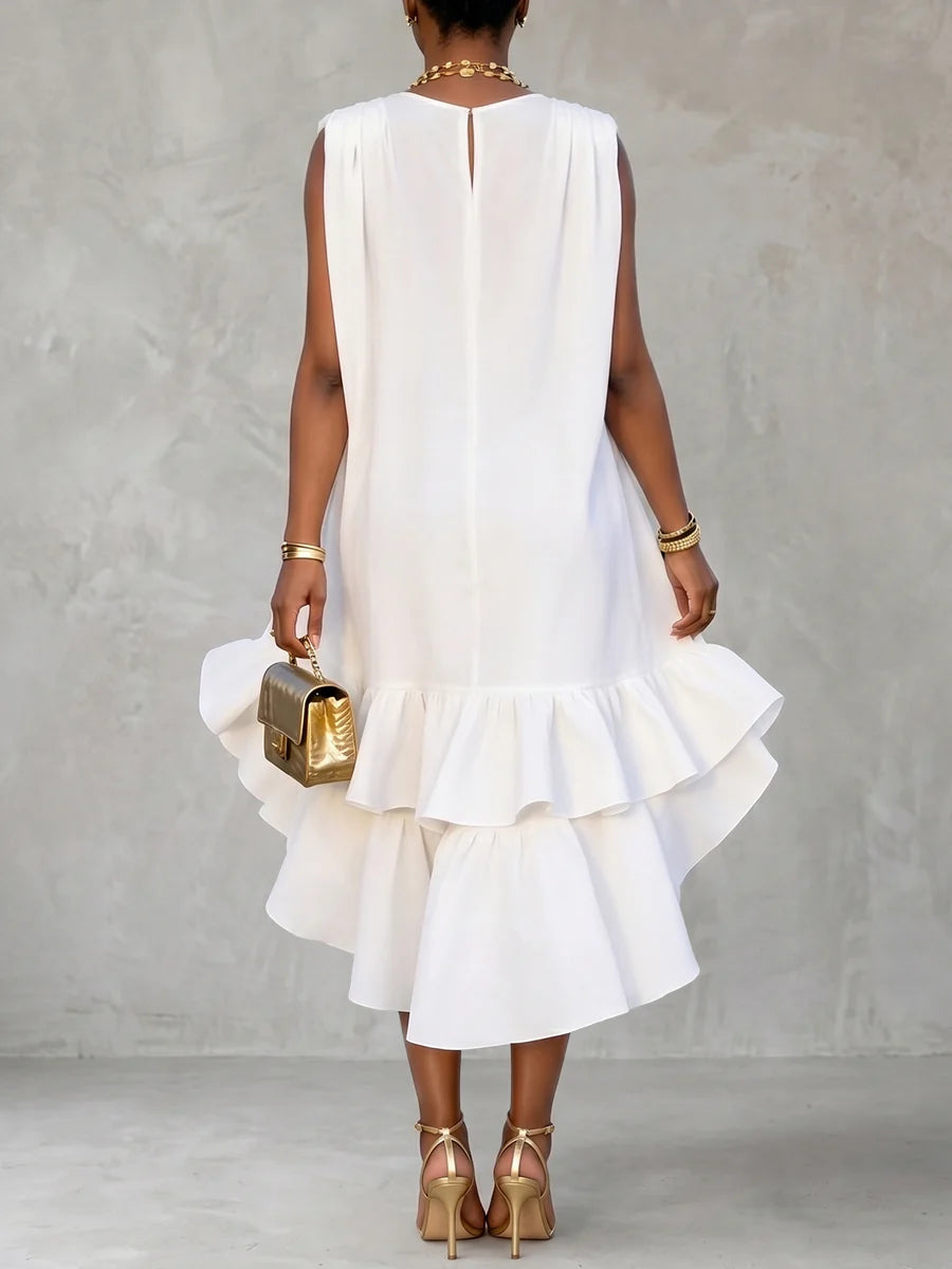 Vestido Mini Plisado Con Volantes Y Escote En V Profundo