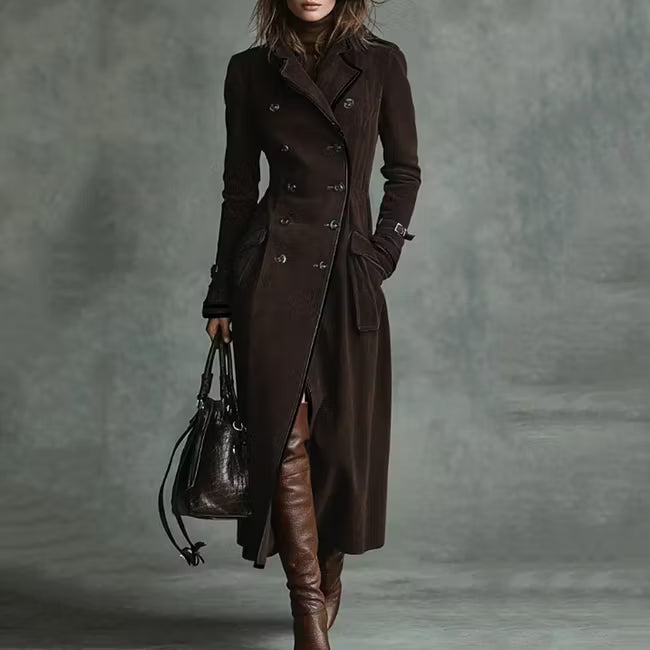 Trench Coat Vintage Estilo Western Con Solapa Y Botones En Ante