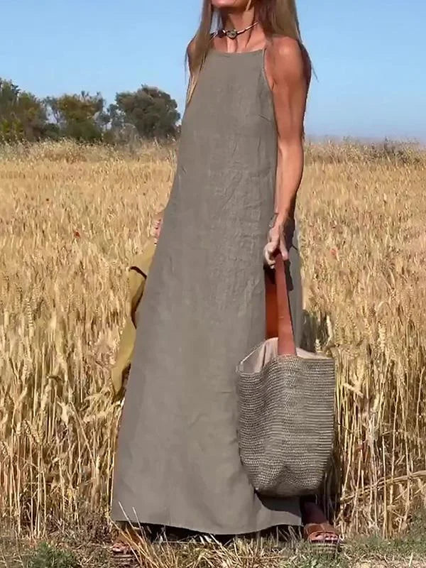 Women's Casual Cotton and Linen Long Dress