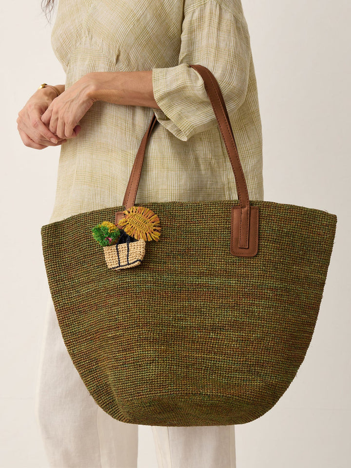 Bolso Tote De Rafia Tejido A Mano Con Asas De Cuero
