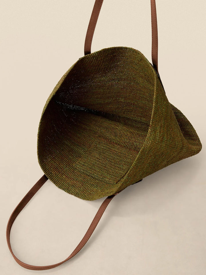 Bolso Tote De Rafia Tejido A Mano Con Asas De Cuero