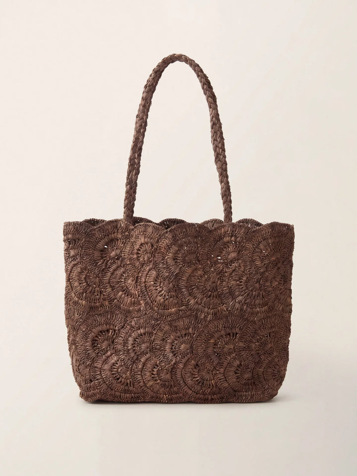 Bolso Tote De Rafia Tejido A Mano Con Patrón Floral