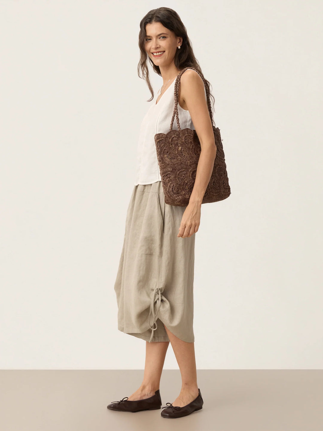 Bolso Tote De Rafia Tejido A Mano Con Patrón Floral