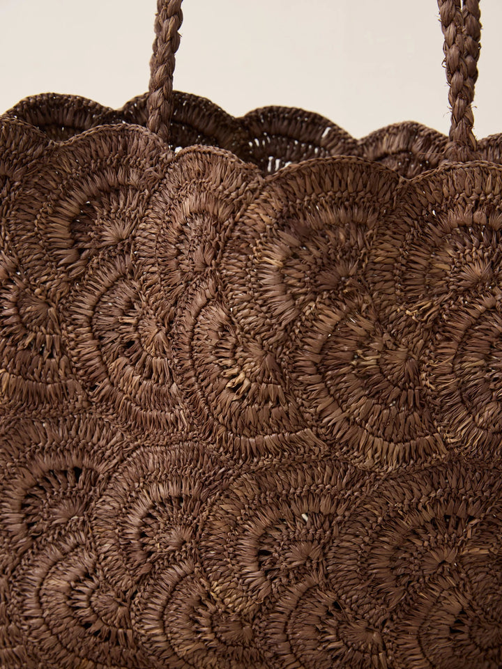 Bolso Tote De Rafia Tejido A Mano Con Patrón Floral