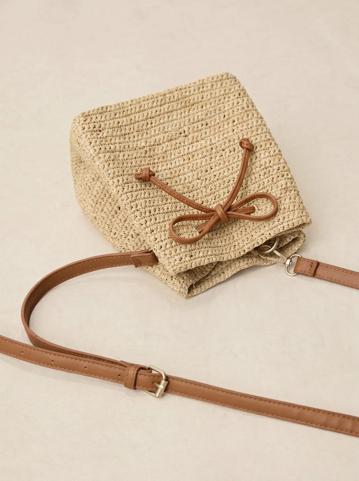 Mini Bolso Cruzado De Rafia Tejido A Mano Con Cordón