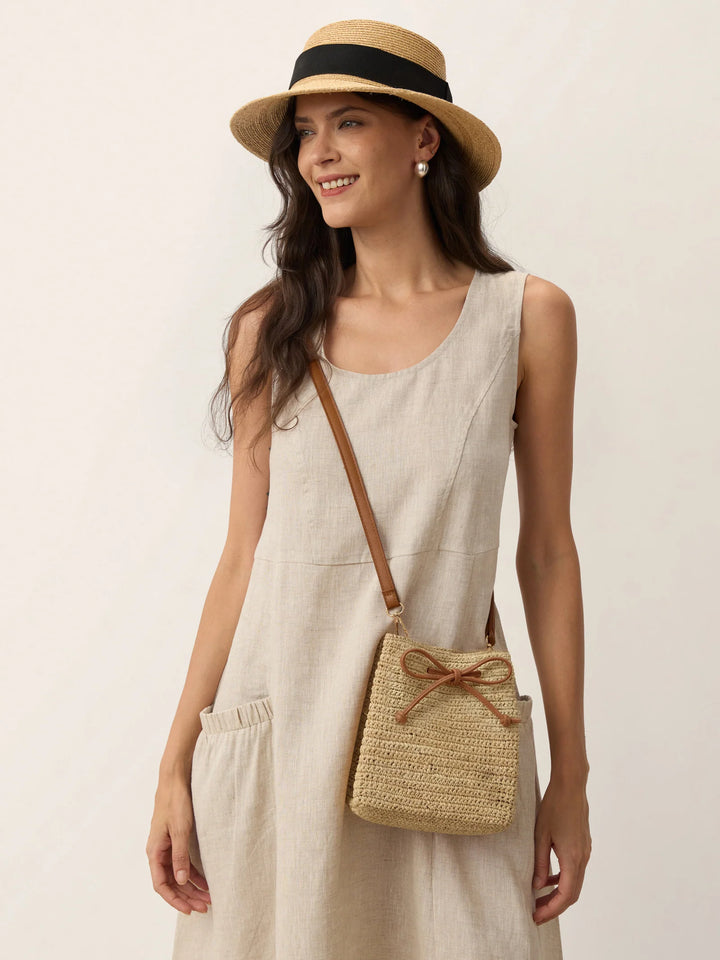 Mini Bolso Cruzado De Rafia Tejido A Mano Con Cordón